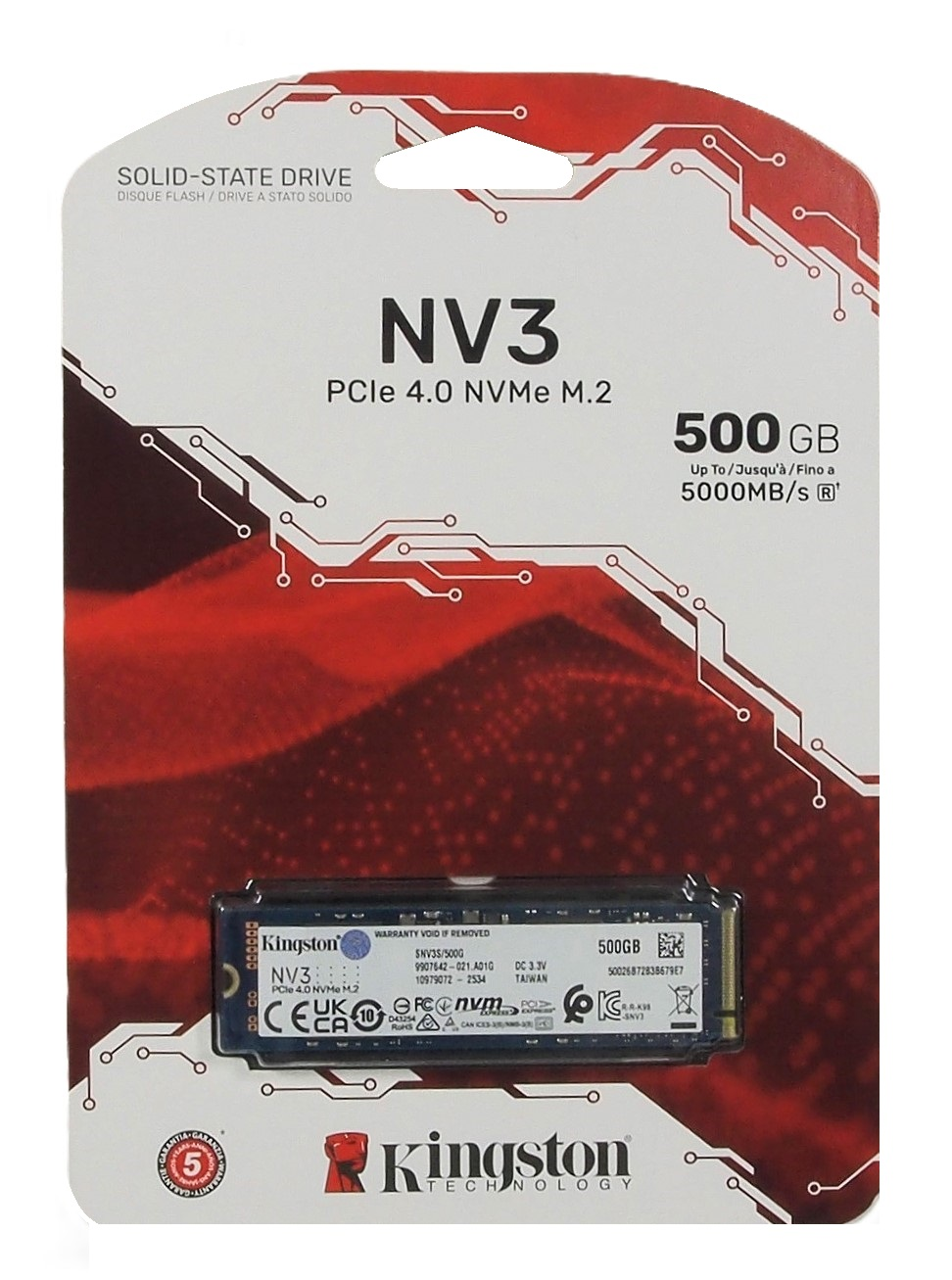 Disque Flash Kingston NV3 PCIe 4.0 NVMe 500 Go