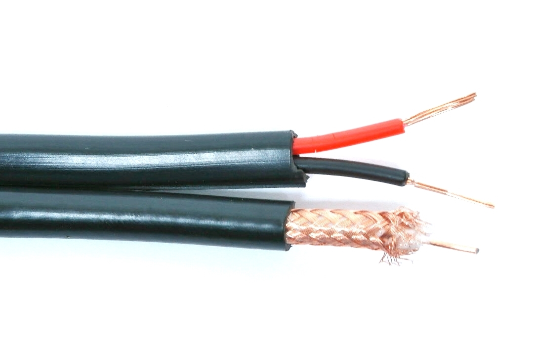 Câble coaxial RG-59 avec fil d'alimentation