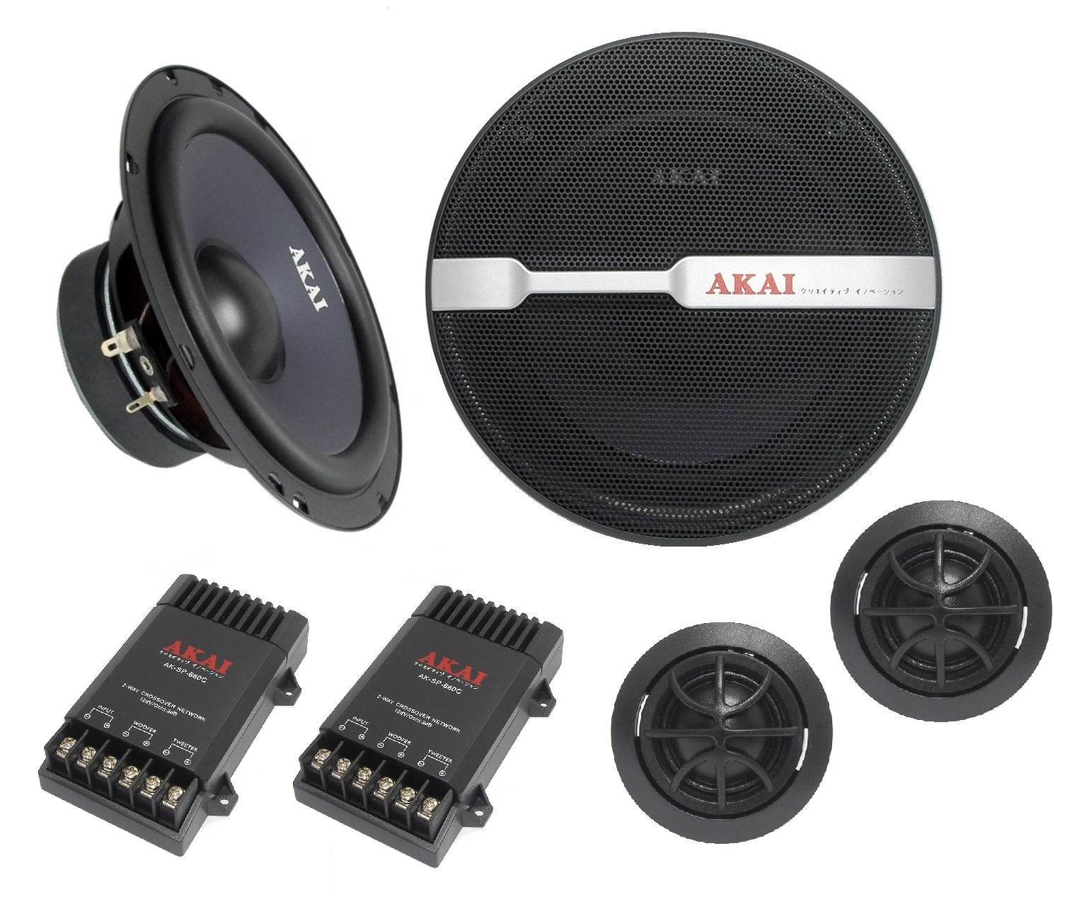 2 haut-parleurs 2 voies de 6.5" avec filtres Akai