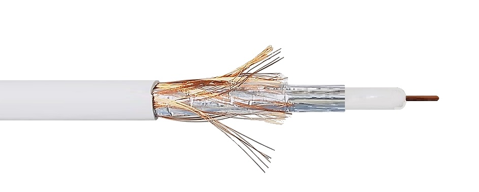 Câble coaxial RG-6 blanc 95% blindé
