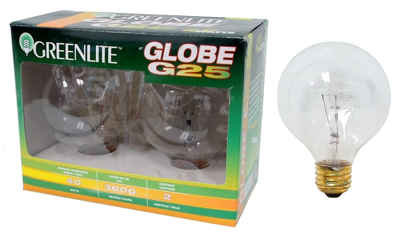 2 ampoules type globe G25 120V 40 Watts