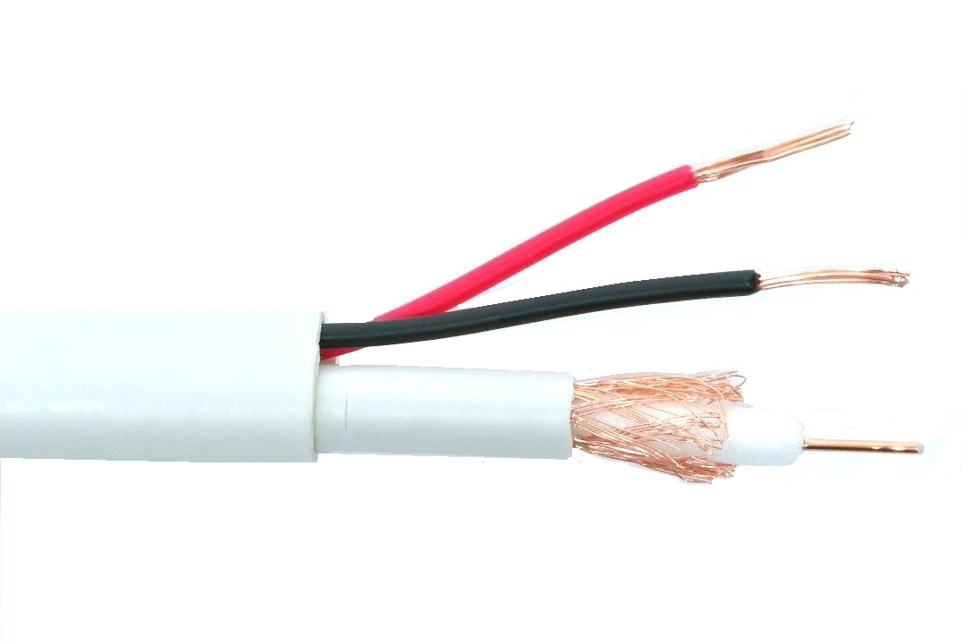 Câble RG-59 avec fil d'alimentation blanc (500')