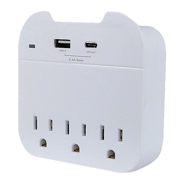 Adaptateur mural à 3 prises + USB-A + USB-C