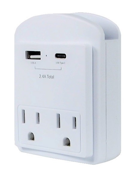 Adaptateur mural à 2 prises + USB-A + USB-C